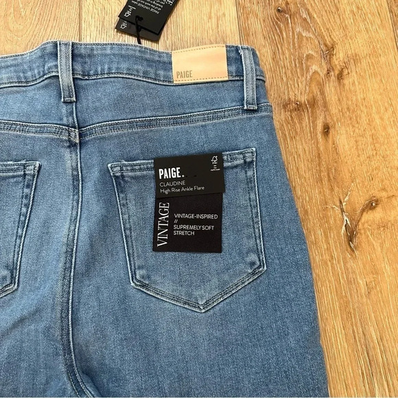 Paige Claudine High-Rise Ankle Flare Raw Hem Medium Wash Denim Jeans Size 31 NWT - Picture 6 of 10